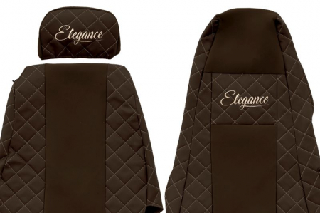 Huse scaun camion Elegance (maro, material eco-piele / velur, serie ELEGANCE, tetiera reglabila a pasagerului; tetiera soferului integrata) potrivit SCANIA [2]