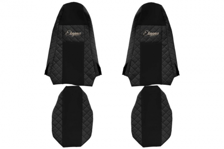 Huse scaune - Huse scaun camion Elegance (negru, material eco-piele / velur, serie ELEGANCE, Cabina STREAMLINE; fara microfon; tetiera integrata pentru pasageri; tetiera soferului integrata) potrivit SCANIA