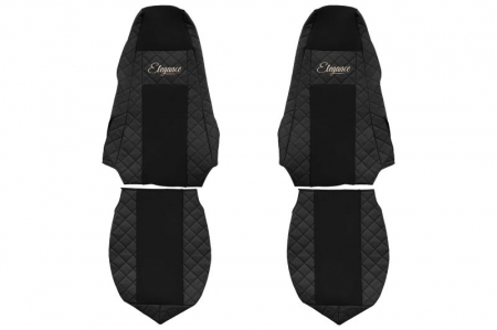 Huse scaune - Huse scaun camion Elegance (negru, material eco-piele / velur, serie ELEGANCE, tetiera integrata pentru pasageri; tetiera soferului integrata) potrivit SCANIA