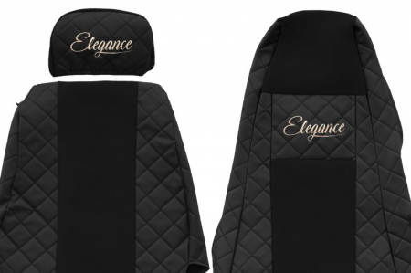 Huse scaun camion Elegance (negru, material eco-piele / velur, serie ELEGANCE, tetiera reglabila a pasagerului; tetiera soferului integrata) potrivit SCANIA [2]