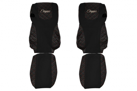 Huse scaune - Huse scaun camion Elegance (negru/rosu, material eco-piele / velur, serie ELEGANCE, Euro 6) potrivit DAF