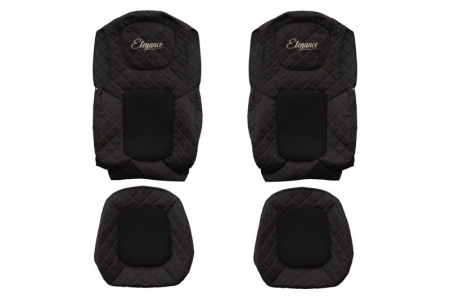 Huse scaune - Huse scaun camion Elegance (negru/rosu, material eco-piele / velur, serie ELEGANCE) potrivit FORD F-MAX