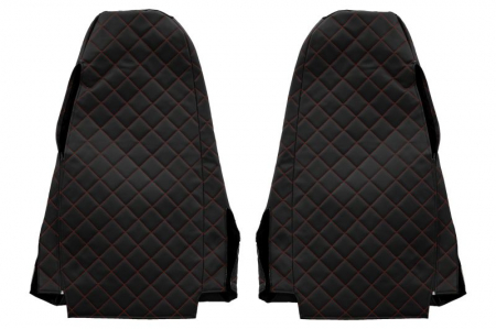 Huse scaun camion Elegance (negru/rosu, material eco-piele / velur, serie ELEGANCE, tetiera integrata pentru pasageri; tetiera soferului integrata) potrivit SCANIA [1]
