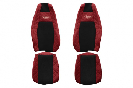 Huse scaune - Huse scaun camion Elegance (rosu, material eco-piele, serie ELEGANCE, tetiera integrata pentru pasageri; tetiera soferului integrata) potrivit SCANIA R