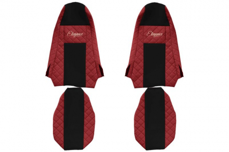 Huse scaune - Huse scaun camion Elegance (rosu, material eco-piele / velur, serie ELEGANCE, Cabina STREAMLINE; fara microfon; tetiera integrata pentru pasageri; tetiera soferului integrata) potrivit SCANIA