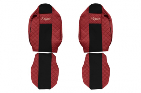 Huse scaune - Huse scaun camion Elegance (rosu, material eco-piele / velur, serie ELEGANCE, tetiera integrata pentru pasageri; tetiera soferului integrata) potrivit RENAULT T
