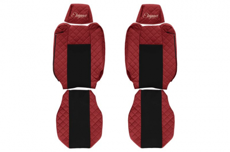 Huse scaune - Huse scaun camion Elegance (rosu, material eco-piele / velur, serie ELEGANCE, tetiera reglabila a pasagerului; tetiera reglabila a soferului) potrivit RENAULT T