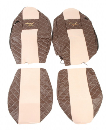 Set 2 huse scaun Elegance (maro/bej, material eco-piele / velur, serie ELEGANCE, tetiera integrata pentru pasageri; tetiera soferului integrata) potrivit RENAULT T [3]