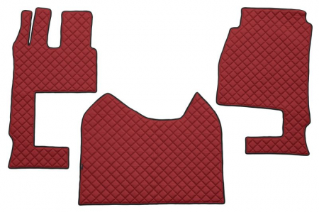 Covorase podea camion - Set covor podea camion Mercedes Actros scaun pasager convertibil, ECO-LEATHER, set 3 buc. (material - eco-piele, culoare - rosu, cabina lata 250 cm)