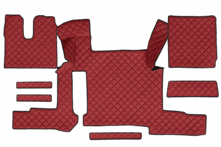Covorase podea camion - Set covor podea camion potrivit MAN ECO-LEATHER, set 7 bucati (material - eco-piele, culoare - rosu, pentru transmisie manuala) potrivit MAN TGX