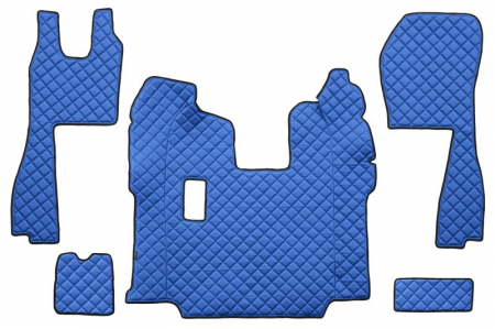 Covorase podea camion - Set covor podea camion potrivit Scania ECO-LEATHER, set 5 buc (material - eco-piele, culoare - albastru, pentru transmisie manuala; scaune standard - nu RECARO) 