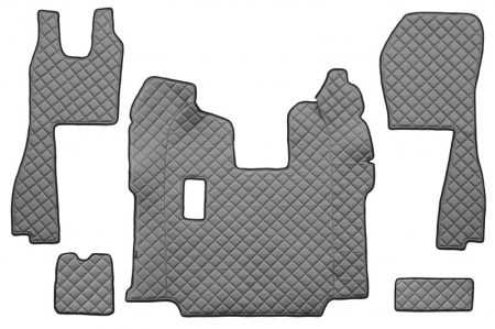 Covorase podea camion - Set covor podea camion potrivit Scania ECO-LEATHER, set 5 buc (material - eco-piele, culoare - gri, pentru transmisie manuala; scaune standard - nu RECARO) 