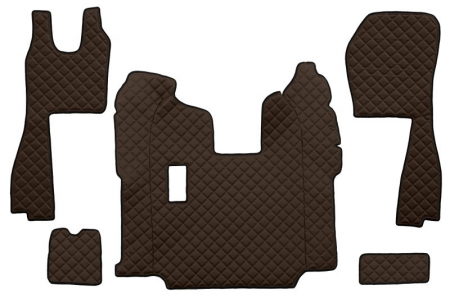 Covorase podea camion - Set covor podea camion potrivit Scania ECO-LEATHER, set 5 buc (material - eco-piele, culoare - maro, pentru transmisie manuala; scaune standard - nu RECARO)