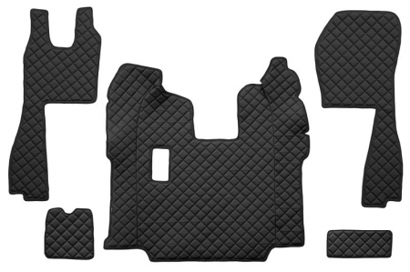 Covorase podea camion - Set covor podea camion potrivit Scania ECO-LEATHER, set 5 buc (material - eco-piele, culoare - negru, pentru transmisie manuala; scaune standard - nu RECARO) 