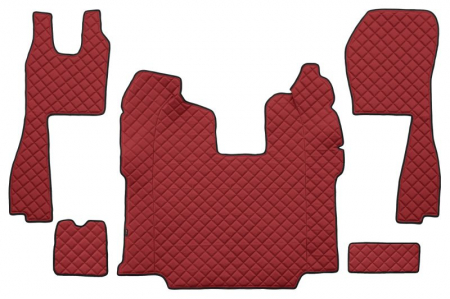 Covorase podea camion - Set covor podea camion potrivit Scania ECO-LEATHER, set 5 buc (material - eco-piele, culoare - rosu, scaune standard - nu RECARO; transmisie automata) 
