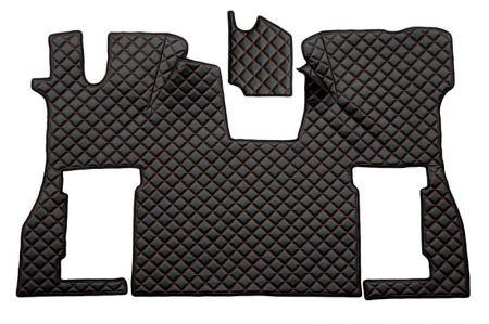 Covorase podea camion - Set covor podea camion potrivit Scania scaun pneumatic pentru pasageri, ECO-LEATHER, 2 bucati (material - eco-piele, culoare - negru/rosu) potrivit SCANIA