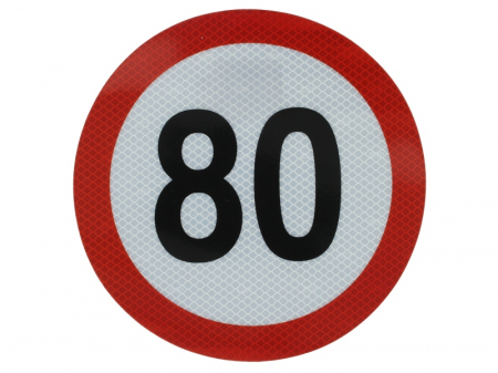 Autocolant de avertizare - Sticker autocolant avertizare limita viteza 80km/h 1 buc, reflectorizanta diametru 20cm