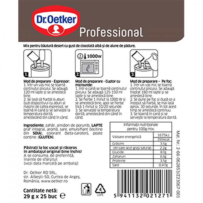 Ciocolata calda alba cu alune Profesional, Dr.Oetker, 29 g x 25 buc. [2]