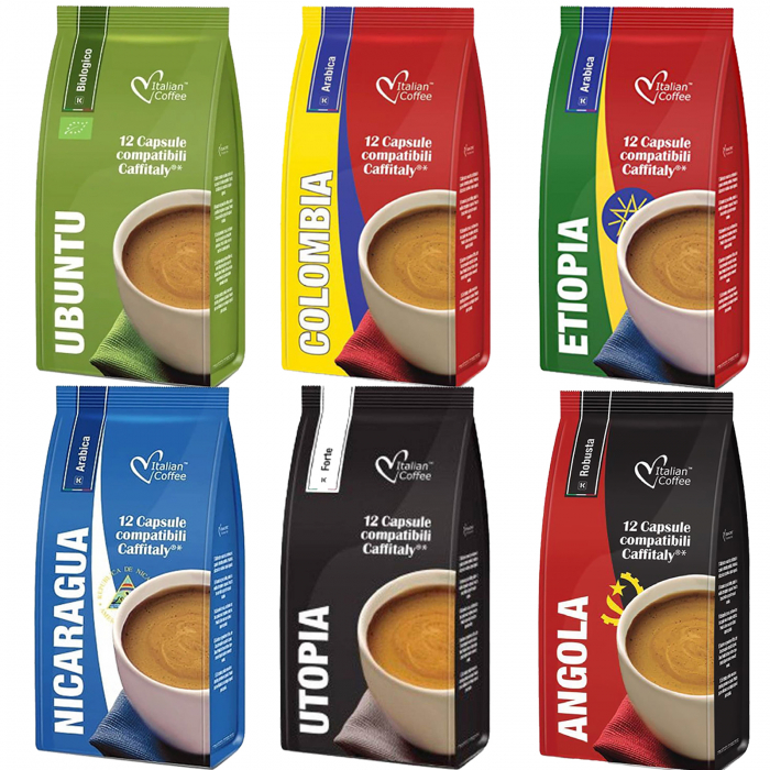 Kit degustare cafea, 72 de capsule compatibile Caffitaly, Tchibo Cafissimo, Beanz, Italian Coffee [1]