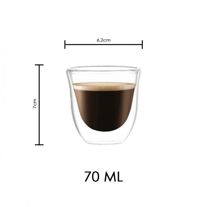Set 2 cani espresso din sticla borosilicata cu pereti dubli, termorezistente, 70 ml, transparente, Modesto [4]
