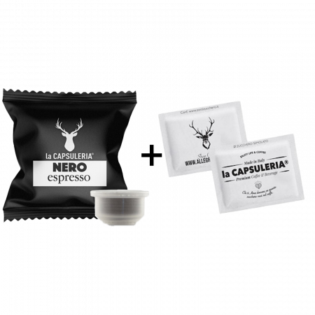 Cafea Nero Espresso, 10 capsule compatibile Capsuleria + 100 de pliculete de zahar, La Capsuleria