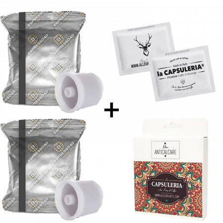 Cafea Nero Illy, 20 capsule compatibile Illy Iperespresso + 100 de pliculete de zahar + Filtru Anticalcar, 40Espresso
