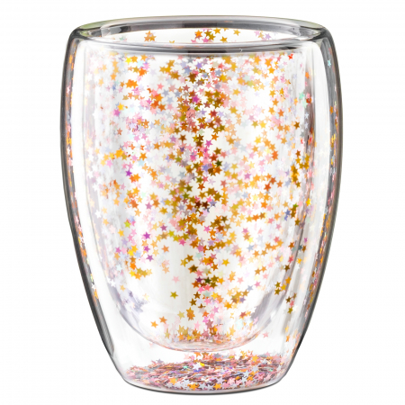 Cana cu stelute sclipitoare, din sticla borosilicata cu pereti dubli, termorezistenta, Transparenta, 360 ml, La Capsuleria [0]