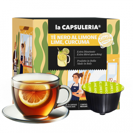 Ceaiuri - Ceai Negru cu lamaie, lime si curcuma, 16 capsule compatibile Nescafe Dolce Gusto