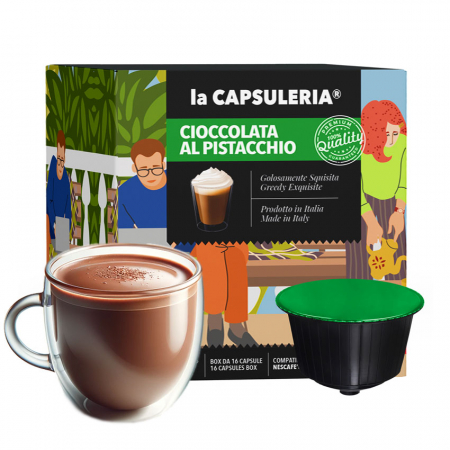 Cafea cu arome - Ciocolata Calda cu gust de Fistic, 16 capsule compatibile Dolce Gusto, La Capsuleria