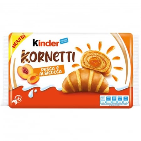 Produse Gourmet - Croissant cu gem de piersici si caise, Kinder Kornetti, 6 x 42 g