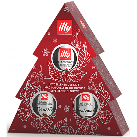 Produse de Craciun - Cutie cadou Illy Cafea macinata in ambalaj Pom de Craciun, 3 x 125g