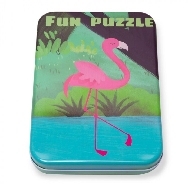 Set 5 puzzle cu animale salbatice in cutie de metal Flamingo 18X12 cm [3]