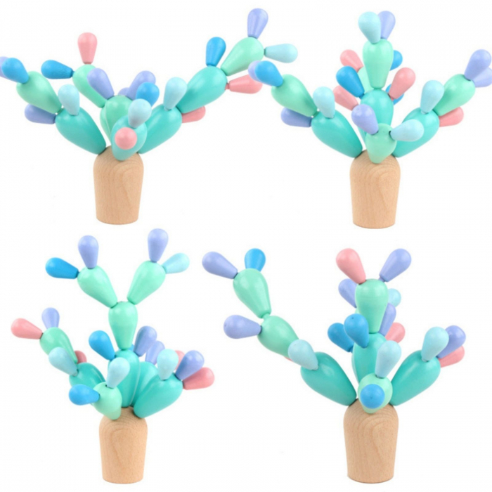 Cactus din lemn multicolor cu literele alfabetului  -Joc de echilibru [2]