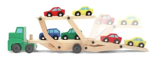 Camion din lemn cu platforma mobila si 4 masinute colorate [5]