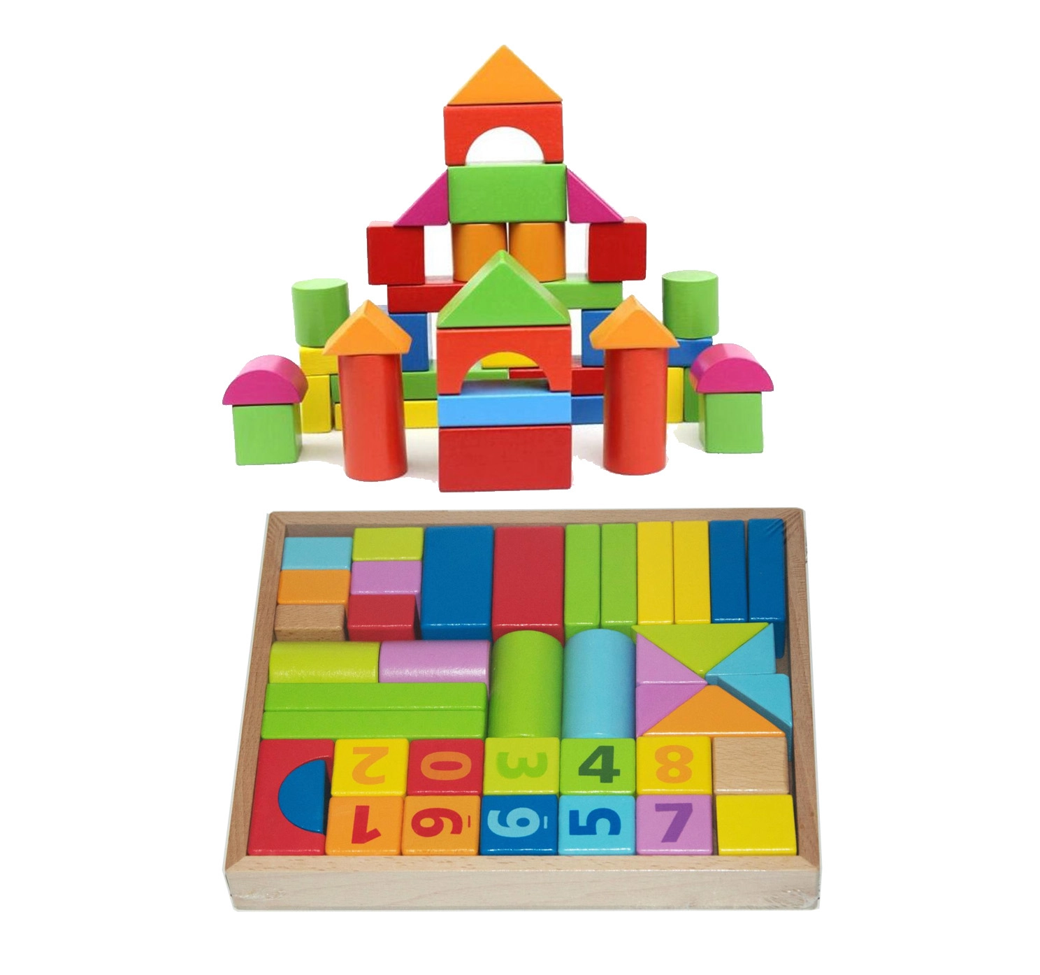 Set cuburi din lemn colorate pentru constructie cu cifre de la 0 la 9 [1]