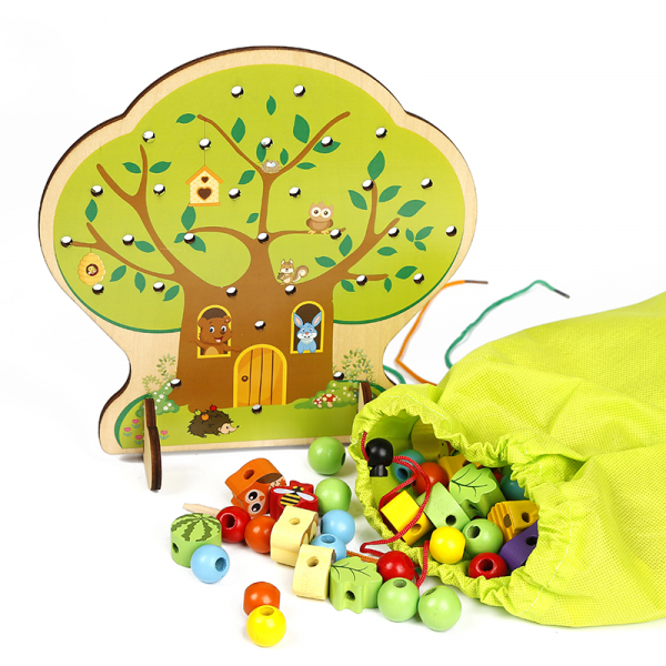 Copac Montessori Joc de snuruit cu fructe din lemn 102 piese [4]