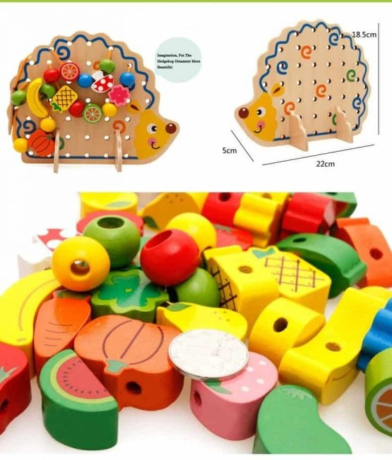 Arici din lemn cu fructe colorate -Jucarie Montessori de snuruit [2]