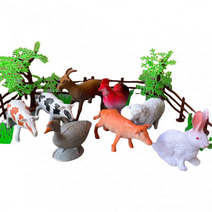 Set 10 figurine din cauciuc cu tarc si copaci -Animalele de la ferma [3]