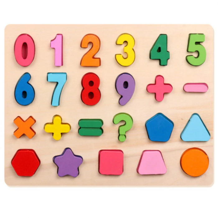 Set 2 puzzle din lemn 3d cu litere de mana si cifre cu forme geometrice [3]