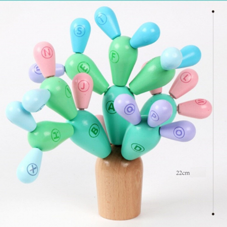 Cactus din lemn multicolor cu literele alfabetului  -Joc de echilibru [4]
