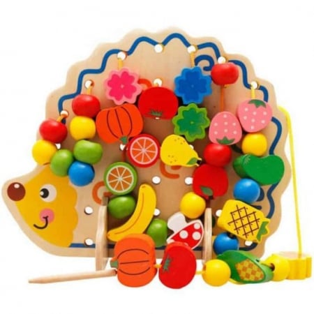 Arici din lemn cu fructe colorate -Jucarie Montessori de snuruit [0]
