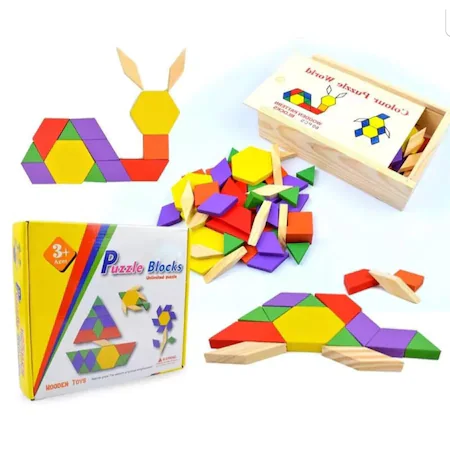 Joc Educativ Tangram 125 Piese Lemn