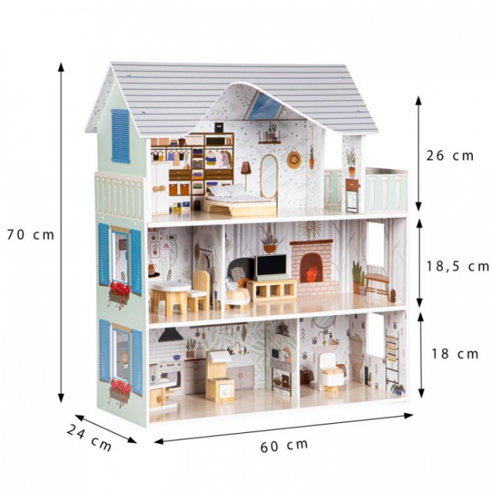 Casuta de papusi inalta din lemn cu mobilier, casuta lui Emma, Ecotoys 8301 [6]