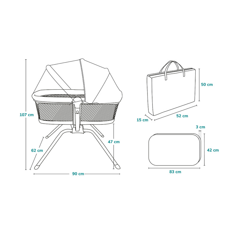 Lionelo - Patut balansoar Malin 3 in 1 Pliabil 0-9 kg cu Geanta Transport Gri [19]