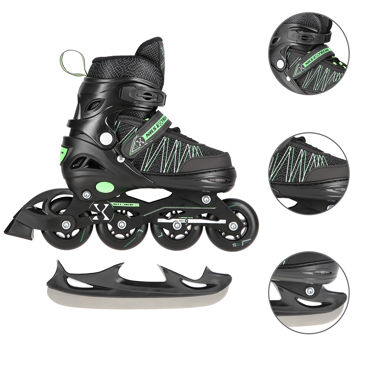 Role Reglabile 2in1 Nils Extreme NH11912A Negru/Verde [7]