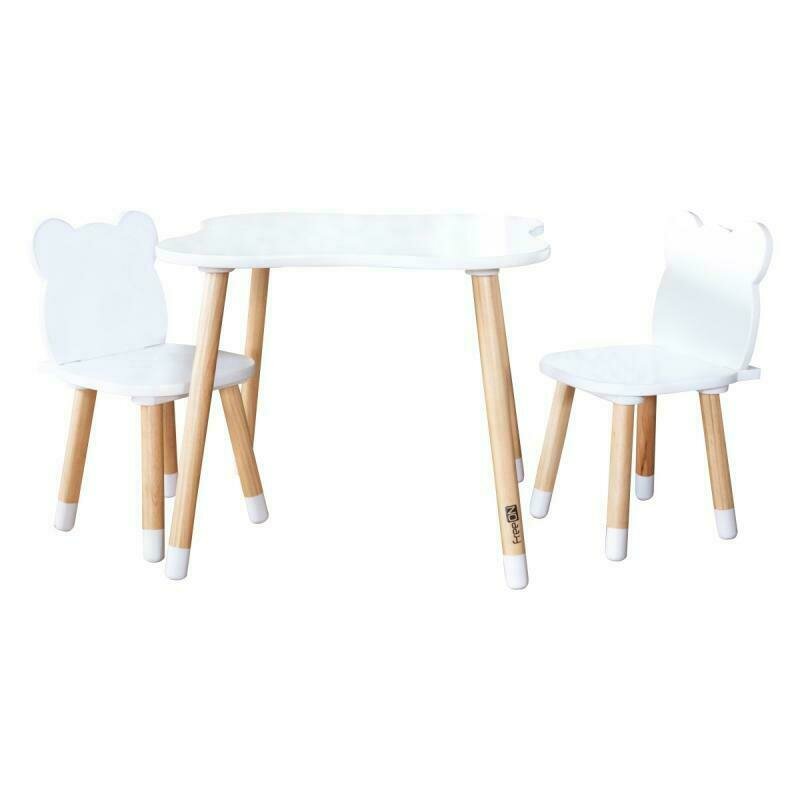 Set masuta si doua scaune pentru copii Bear din lemn - FreeON Alb [1]