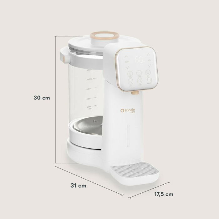Aparat pentru incalzirea si declorizare apei Lionelo Babypresto 2.0, Pentru lapte parf, Lampa UV, Rezervor 3l, Lumina de noapte, Dozare 30- 300 ml, 1200 W, Afisaj digital, Alb [25]