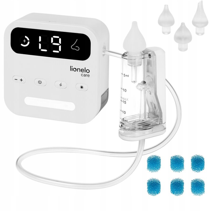 Aspirator nazal electric, Lionelo, Babyair Flow, Multifunctional, 9 trepte de aspirare, Functionare wireless pana la 2.5 h, Silentios, Functie de lampa, 3 varfuri din silicon, Perie de curatare inclus [18]
