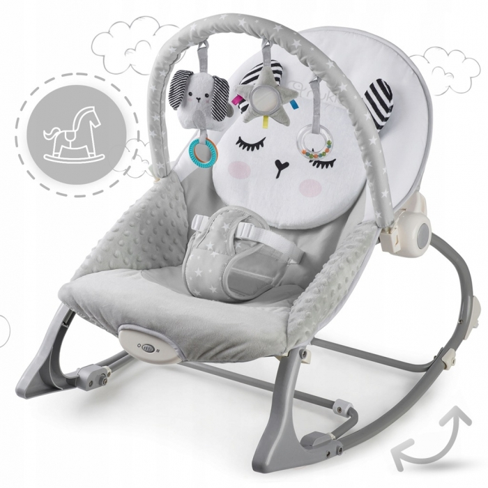 Balansoar multifunctional cu vibratii, panda, 3 jucarii, Nukido 705100, Gri [2]
