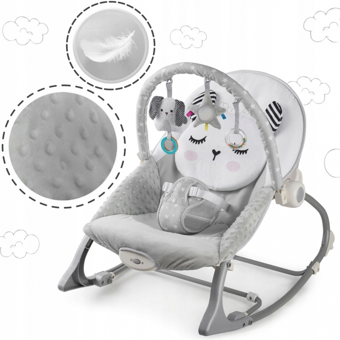 Balansoar multifunctional cu vibratii, panda, 3 jucarii, Nukido 705100, Gri [5]